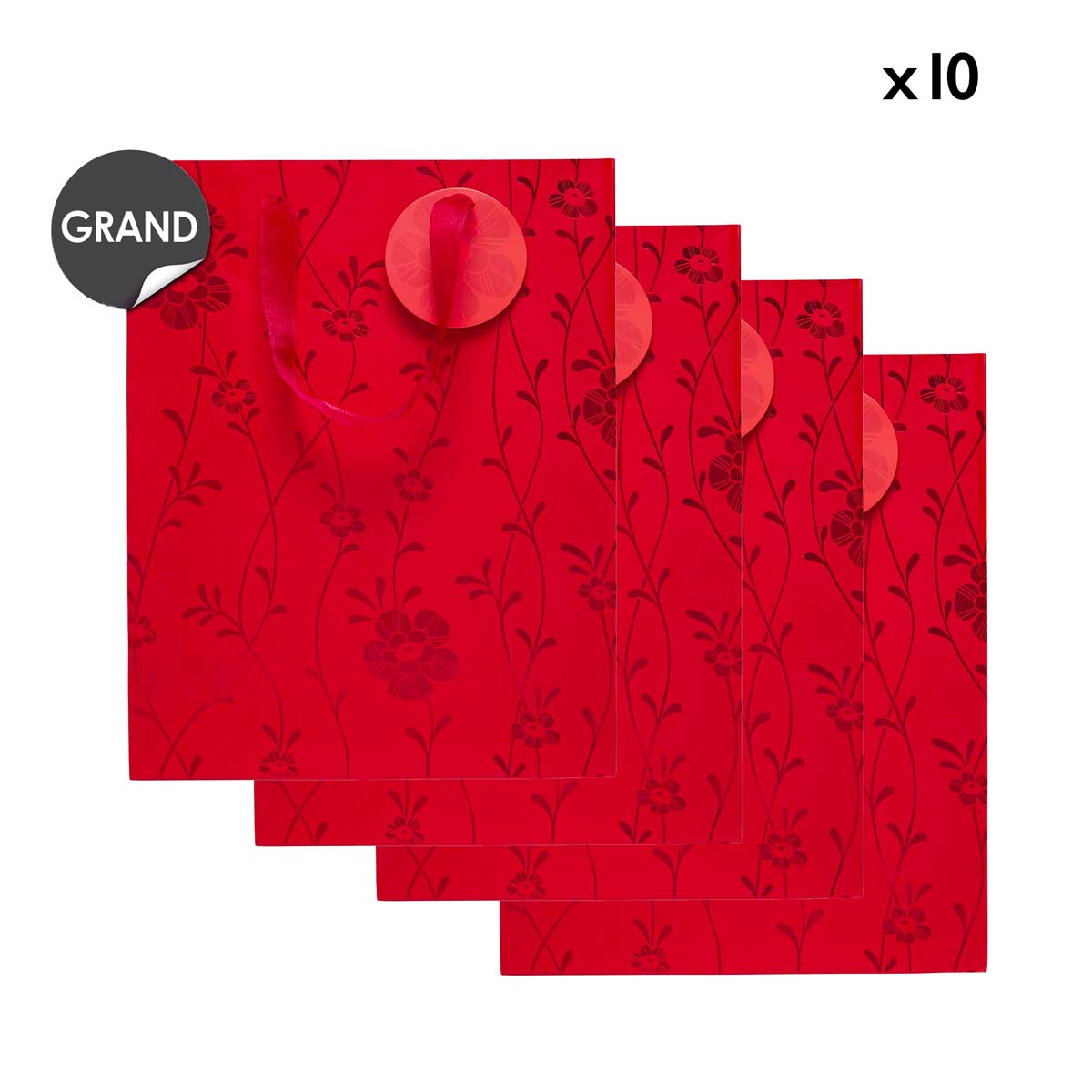Juego de 10 bolsas de regalo grandes - Rojas