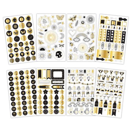 Pegatinas autoadhesivas - Iconos negros y dorados - 300 piezas