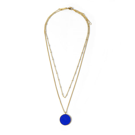 Collier double rang émail bleu