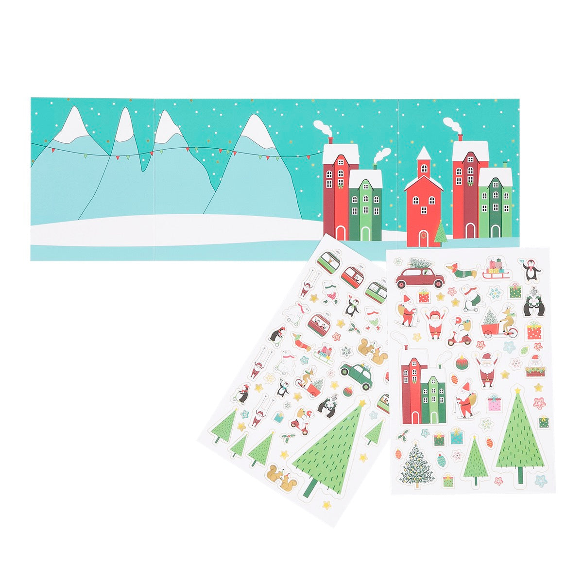 Kit mini poster et stickers - Village enneigé de Noël