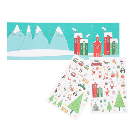Kit mini poster et stickers - Village enneigé de Noël