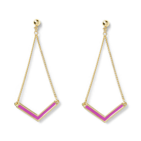 Boucles d'oreilles V émail fuchsia