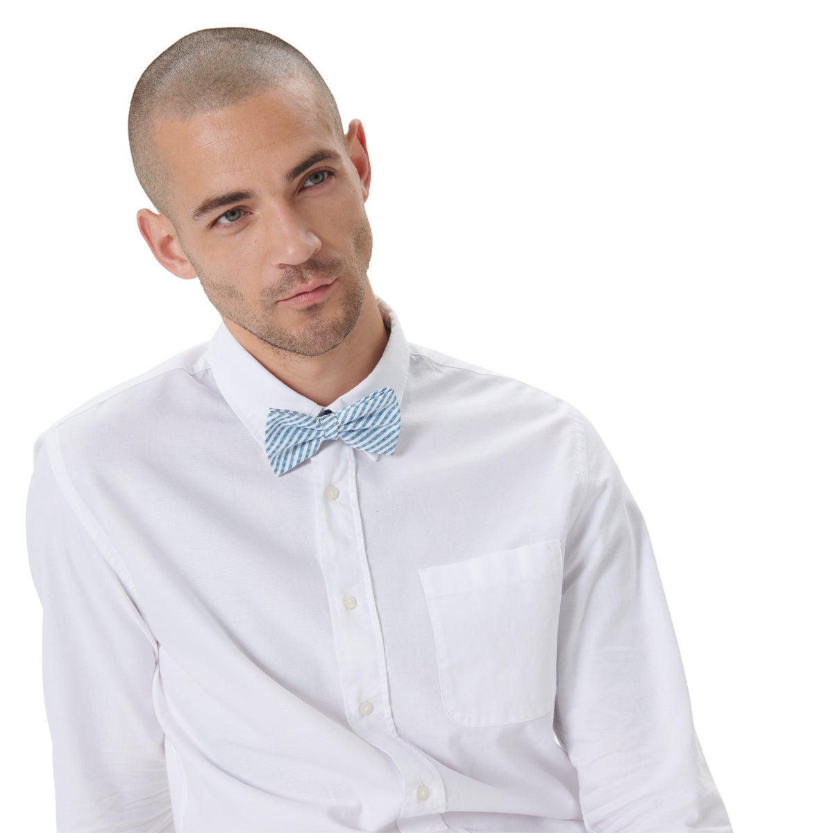 Noeud papillon à rayures bleues et blanches